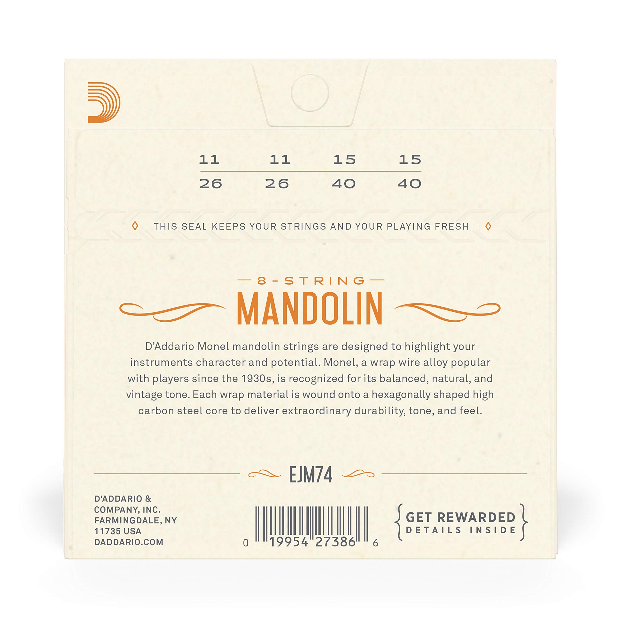 D’Addario EJM74 Mandolin Monel Set, Medium, 11-40 ()