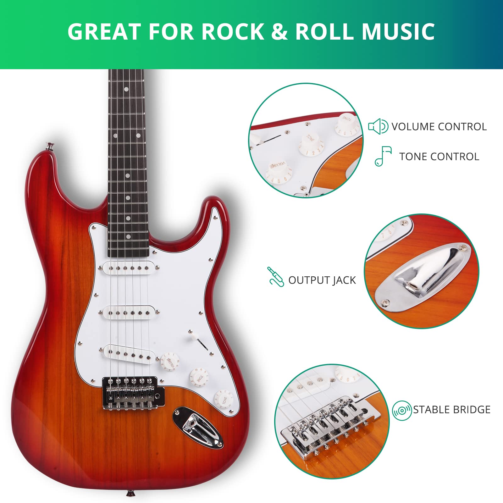 Ktaxon 39 Inch Electric Guitar Solid Body Beginner Kit with Bag Sunset Red