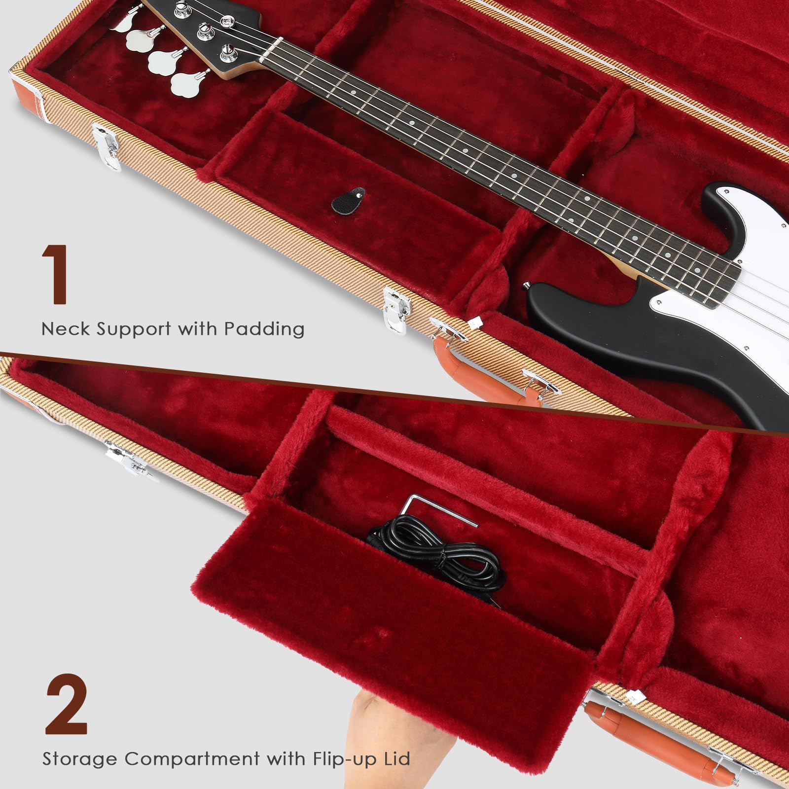Ktaxon Bass Guitar Hard Case with Lock Latch and Soft Padding, Yellow