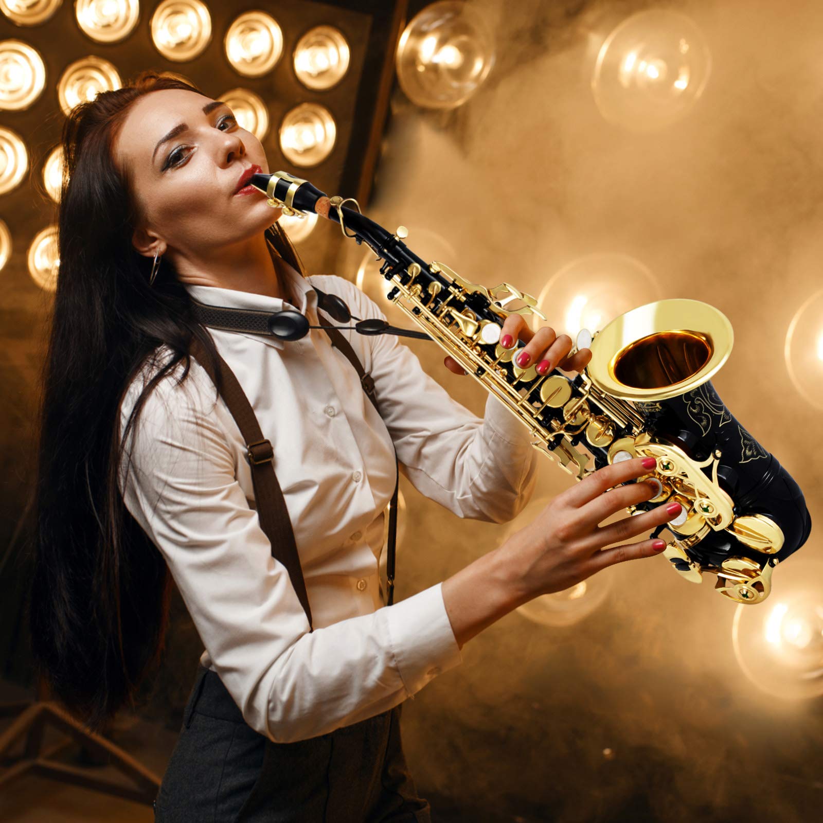 EASTROCK Bb Curved Soprano Saxophone Black for Beginners Students