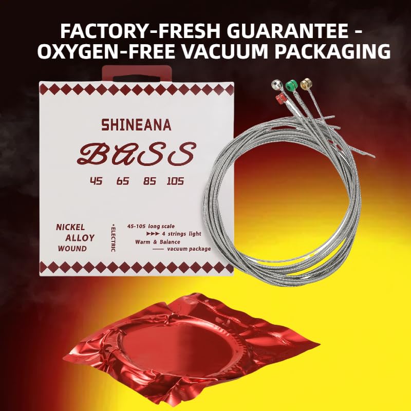 4-String Electric Bass Strings – Nickel Alloy Wound with German Hex Steel Core | Full Coated for Longevity | Vacuum Sealed (45-105 Medium) | Smooth Feel & Warm Tone (Light-coating)