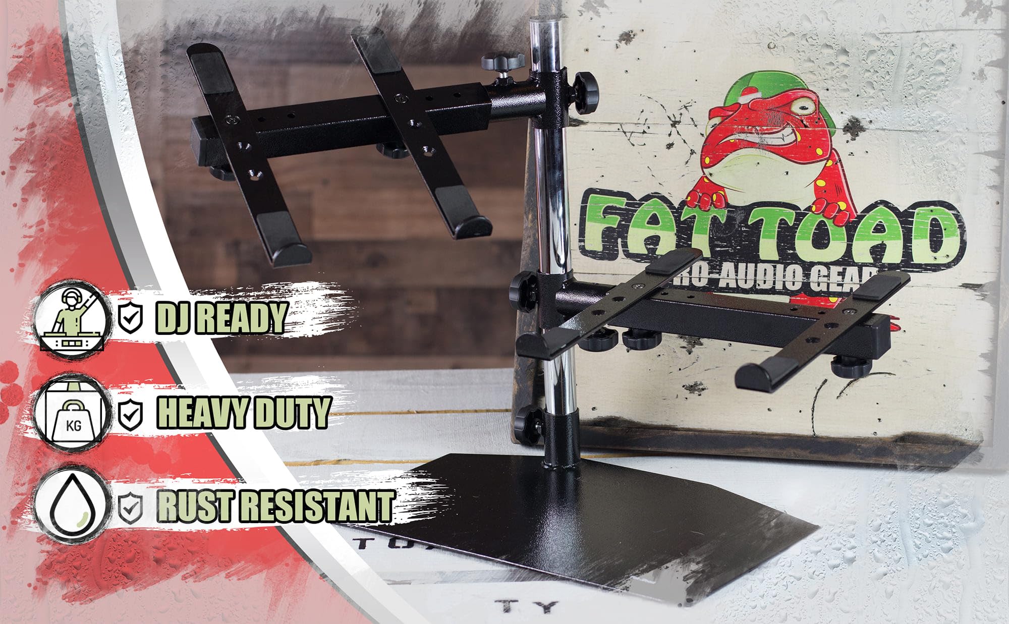 Fat Toad Double DJ Laptop Stand (Table-Top PRO Edition) – 2 Tier Portable PC Computer Equipment Rack with Support Mounts for Music Studio Mixers, Controllers, Monitors & Disc Jockey Booth Gear