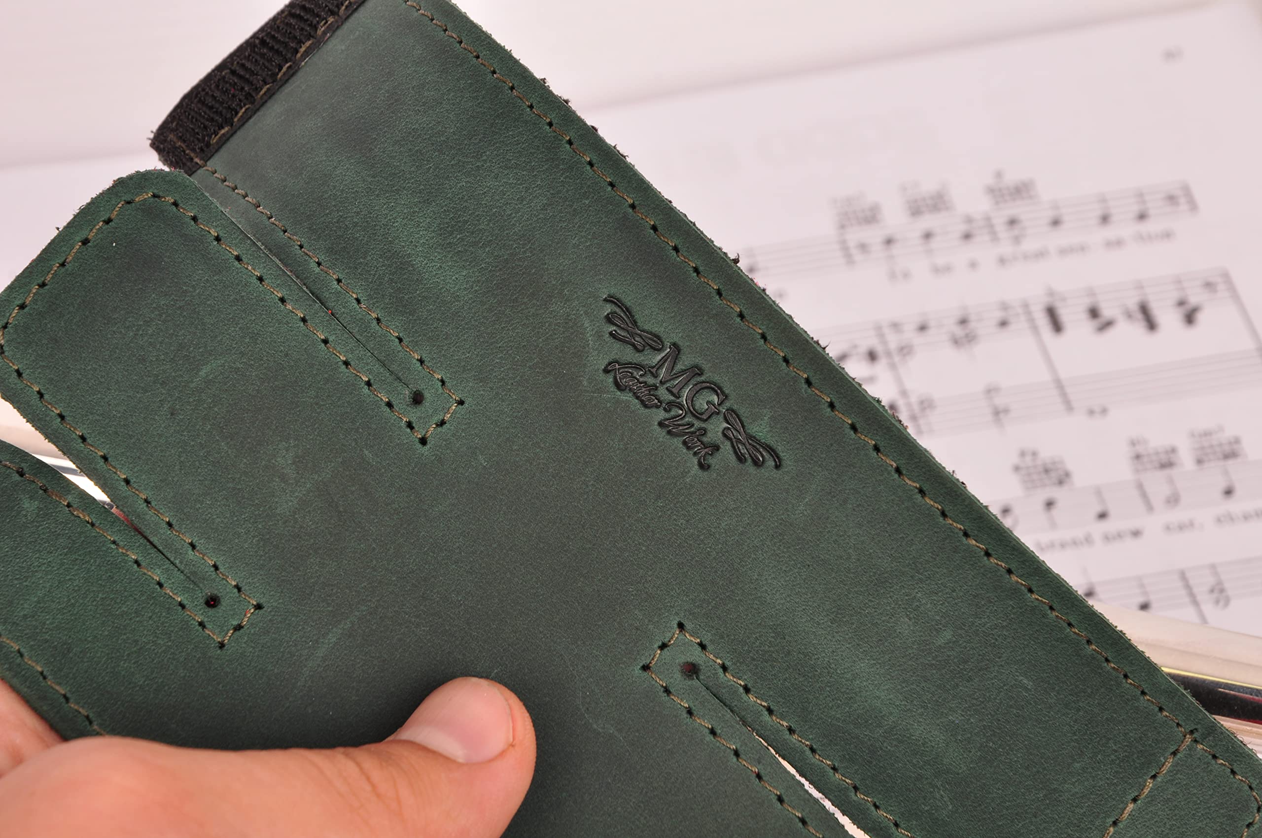 MG Leather Work Trumpet Valve Guard Genuine Leather of protection and comfort (Guard, Green)