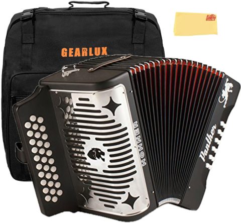 Hohner Panther Diatonic Accordion – Keys F/Bb/Eb Bundle with Gig Bag and Austin Bazaar Polishing Cloth