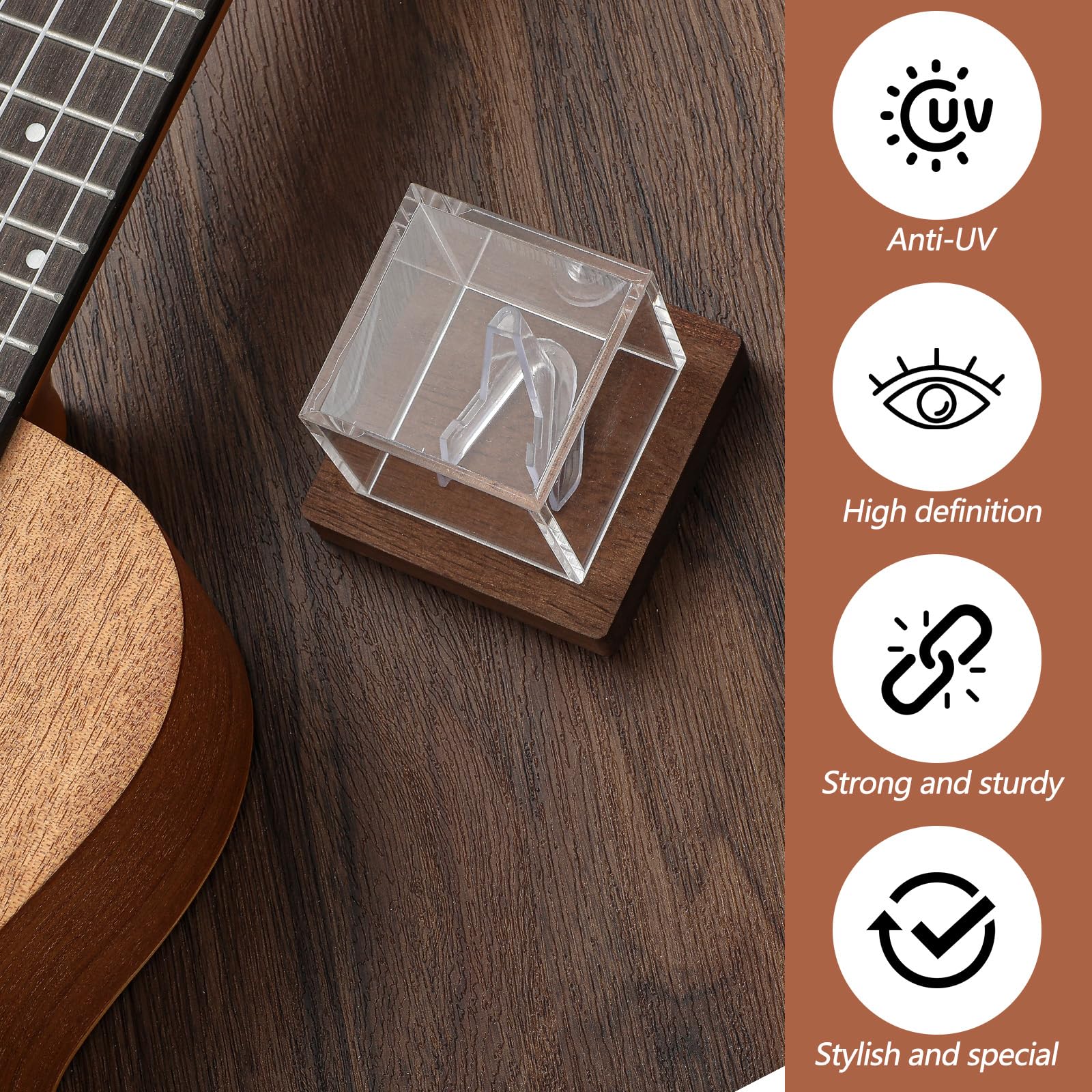DoubleFill 1 Pcs Acrylic Guitar Pick Display Case with Wooden Base, Walnut