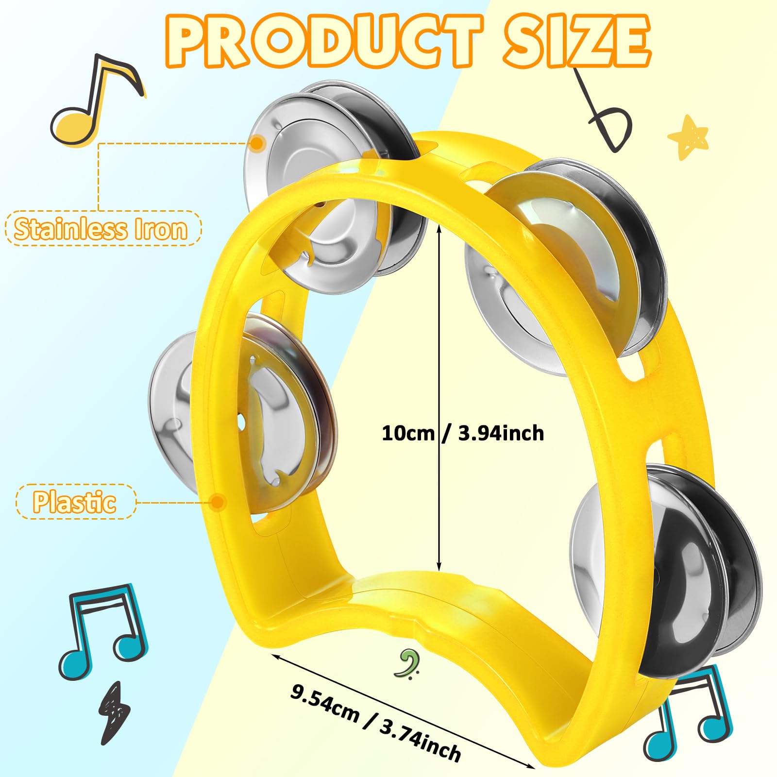 Boao 21 Pcs Tambourine Musical Instrument for Adults Plastic Percussion Tambourine 4 Bells ABS Musical Rhythm Instrument Hand Held Percussion Drum for Party Performance(Yellow)