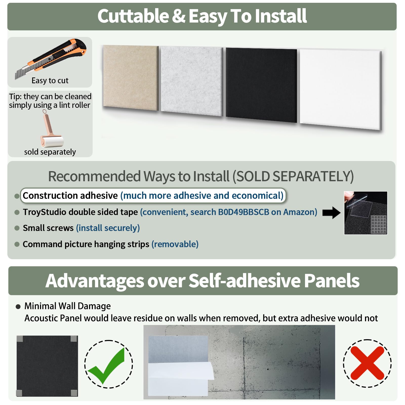 TroyStudio 20Pcs Acoustic Panels, 12 x 12 x 0.32 Inches Polyester Felt Wall Covering Tiles Sound Absorbing Panel, Decorative Padding Reverb Echo Dampening Boards for Door Music Recording Home Studio