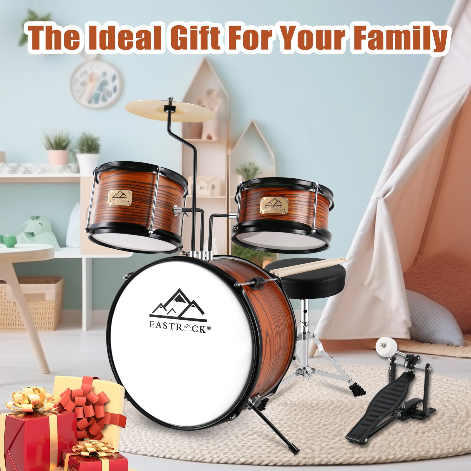 EASTROCK 3 Piece 14” Junior Drum sets for Drummer,Wood