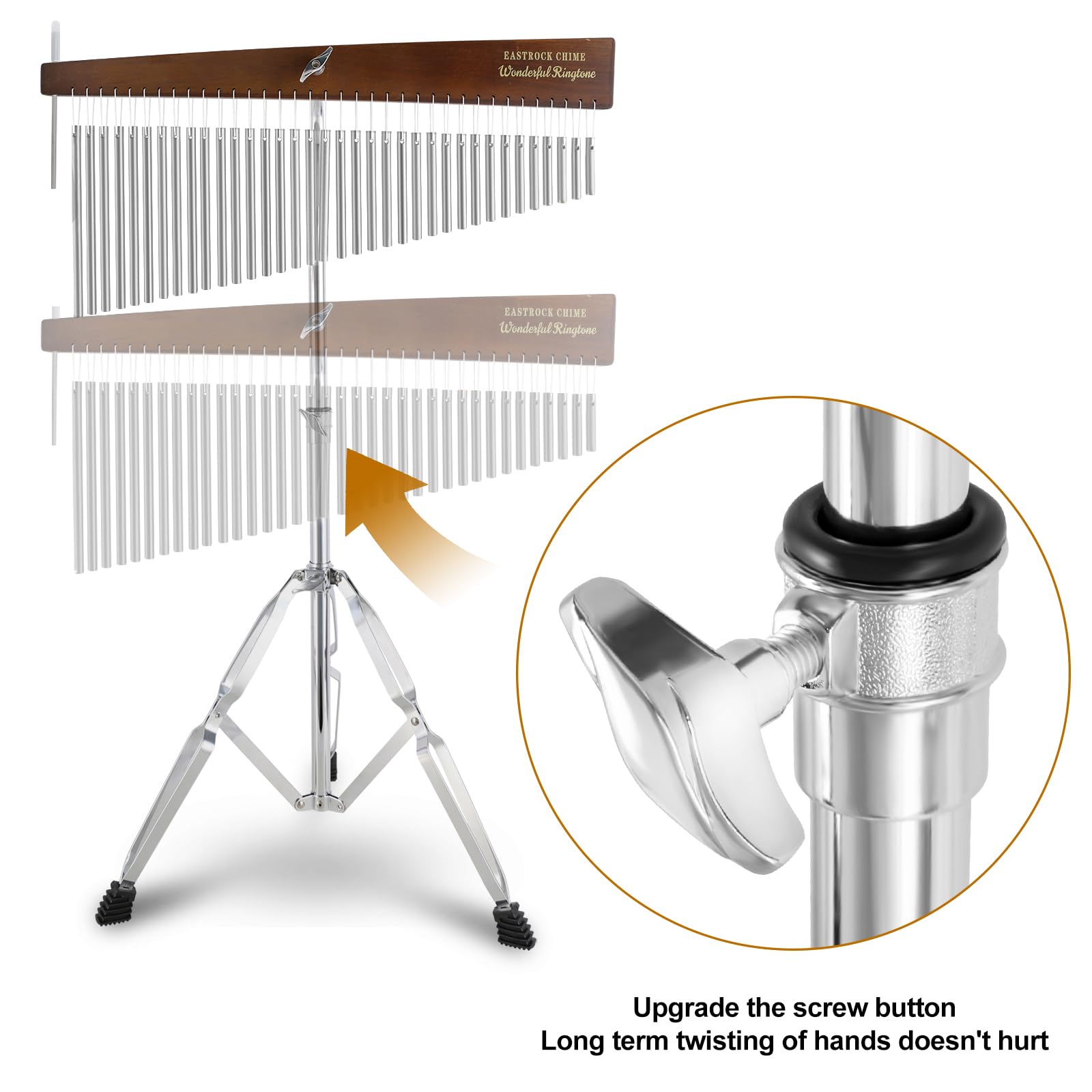 EASTROCK 36 Note Chimes Slant Style Bar Height-Adjustable Stand Silver