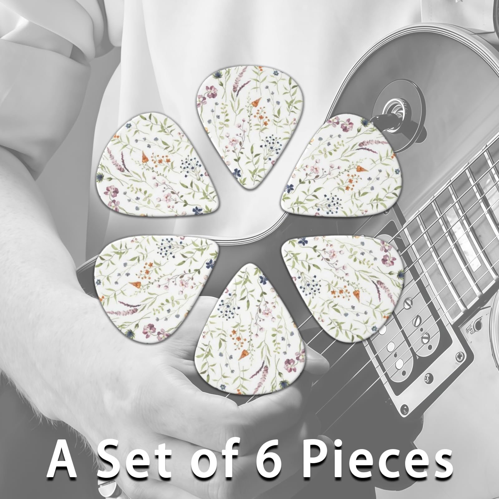 LOZUQII 6 Pack Guitar Picks with Bag, Medium 0.71mm – Colorful Flowers