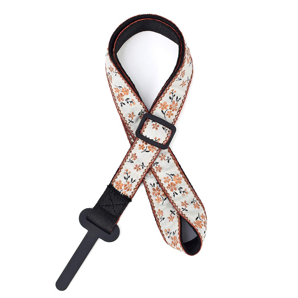 CLOUDMUSIC Ukulele Strap Clip On, Orange Flowers In Breige
