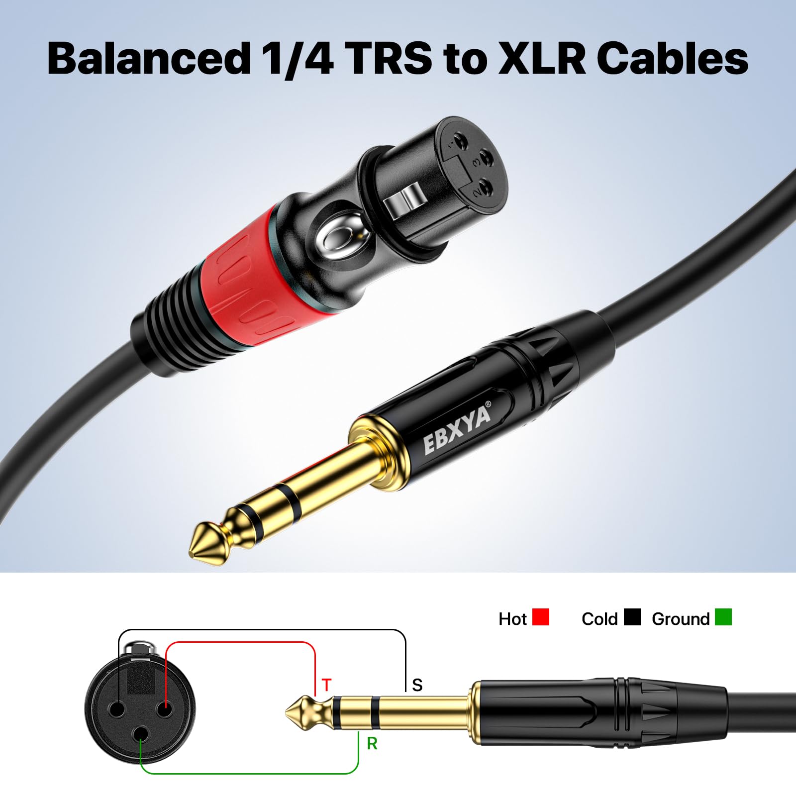 EBXYA 1/4 TRS to XLR 10ft 2Pack – 6.35mm 3Pin Balanced Female Audio Cable