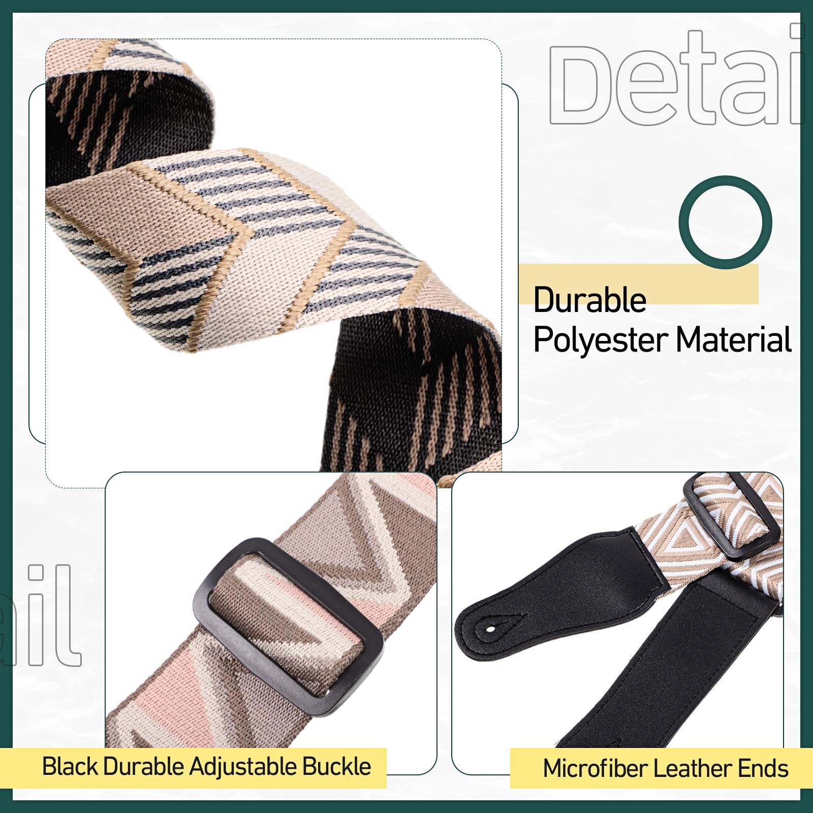 Fiada 4 Pcs Guitar Straps Electric Bass Acoustic Cotton Guitar Straps Adjustable for Musical Instrument Gift(Earth Color,Geometric Style)