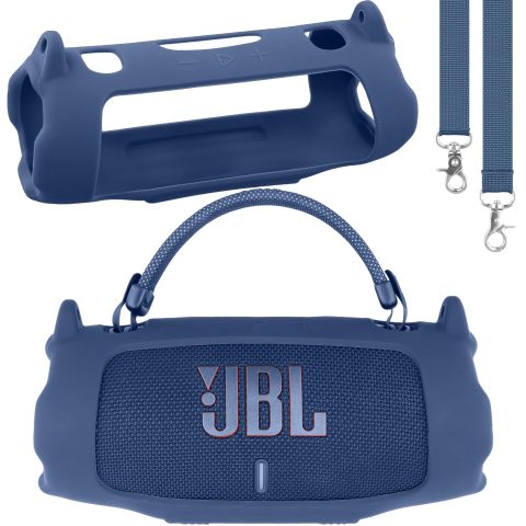 khanka Silicone Case for JBL Charge 6 Waterproof Speaker+Shoulder,Blue