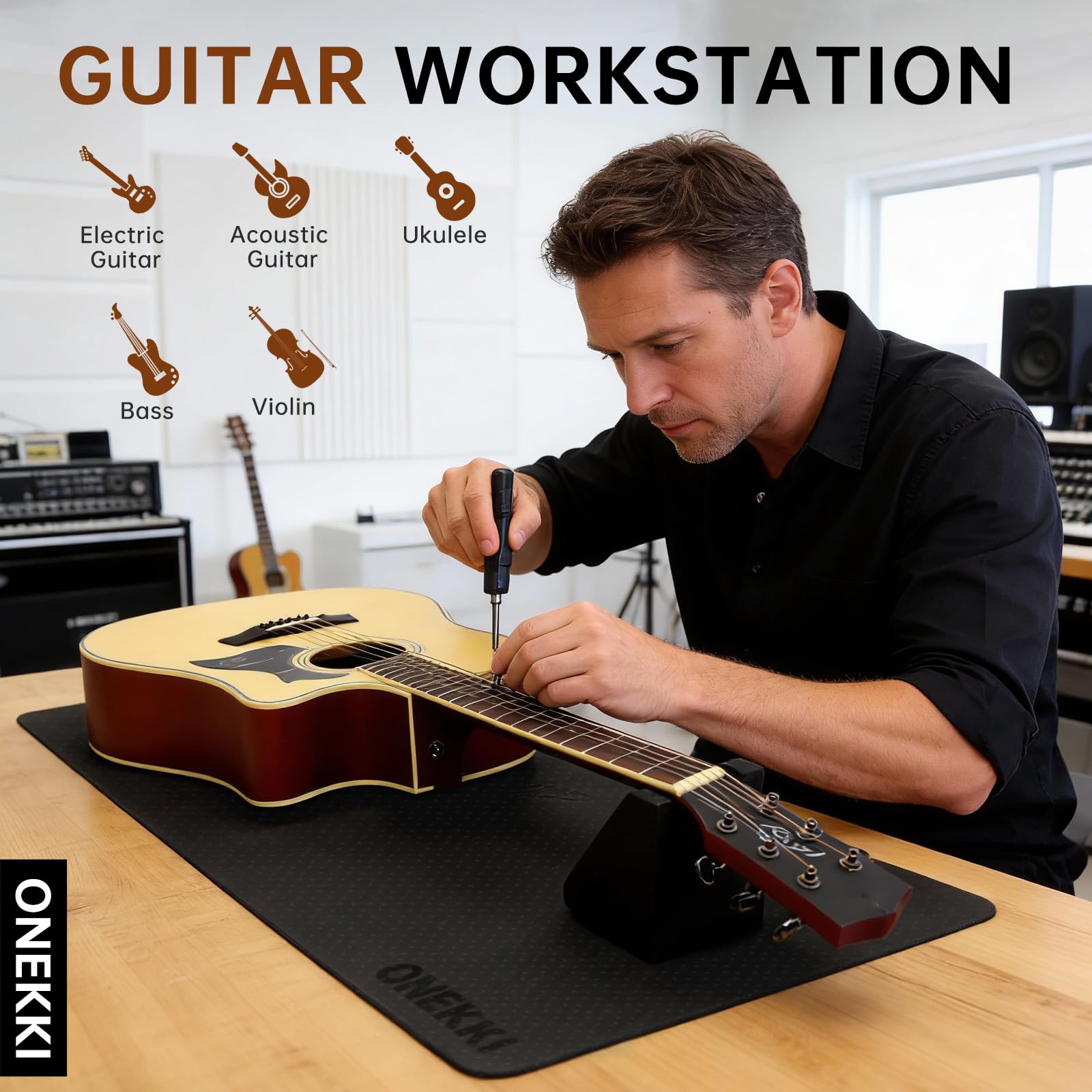 Guitar Neck Rest and 41”x 17”Guitar Mat, with Two Heights Support, Non-Slip