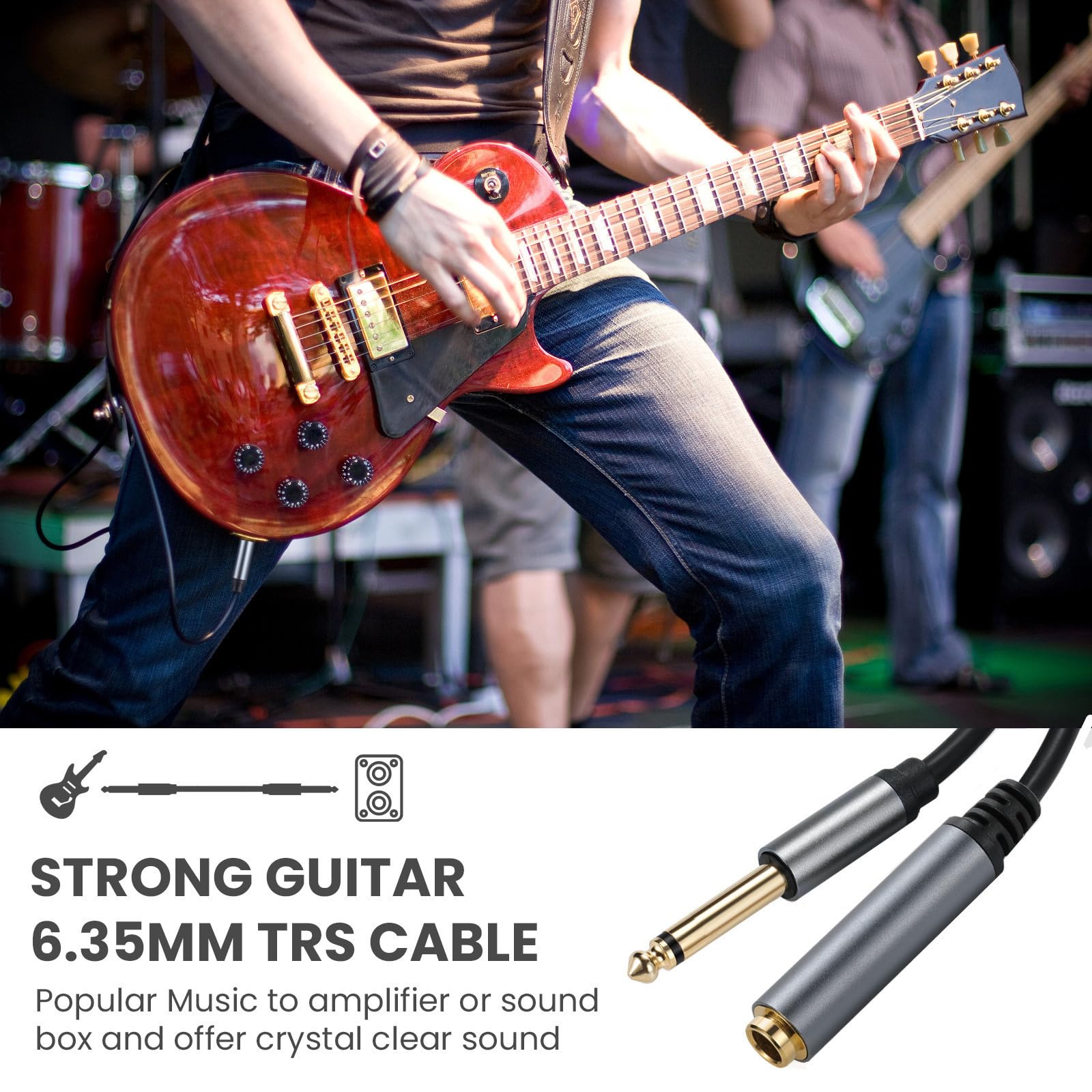 Halokny 6.35mm to 6.35mm Instrument Cable, Golden Plated 1/4 Inch Male to Female TS Mono Audio Jack for Electric Guitar, Bass, Amplifier, Speaker, Mixer 1FT/0.3M (Male to Female TS 1Ft)