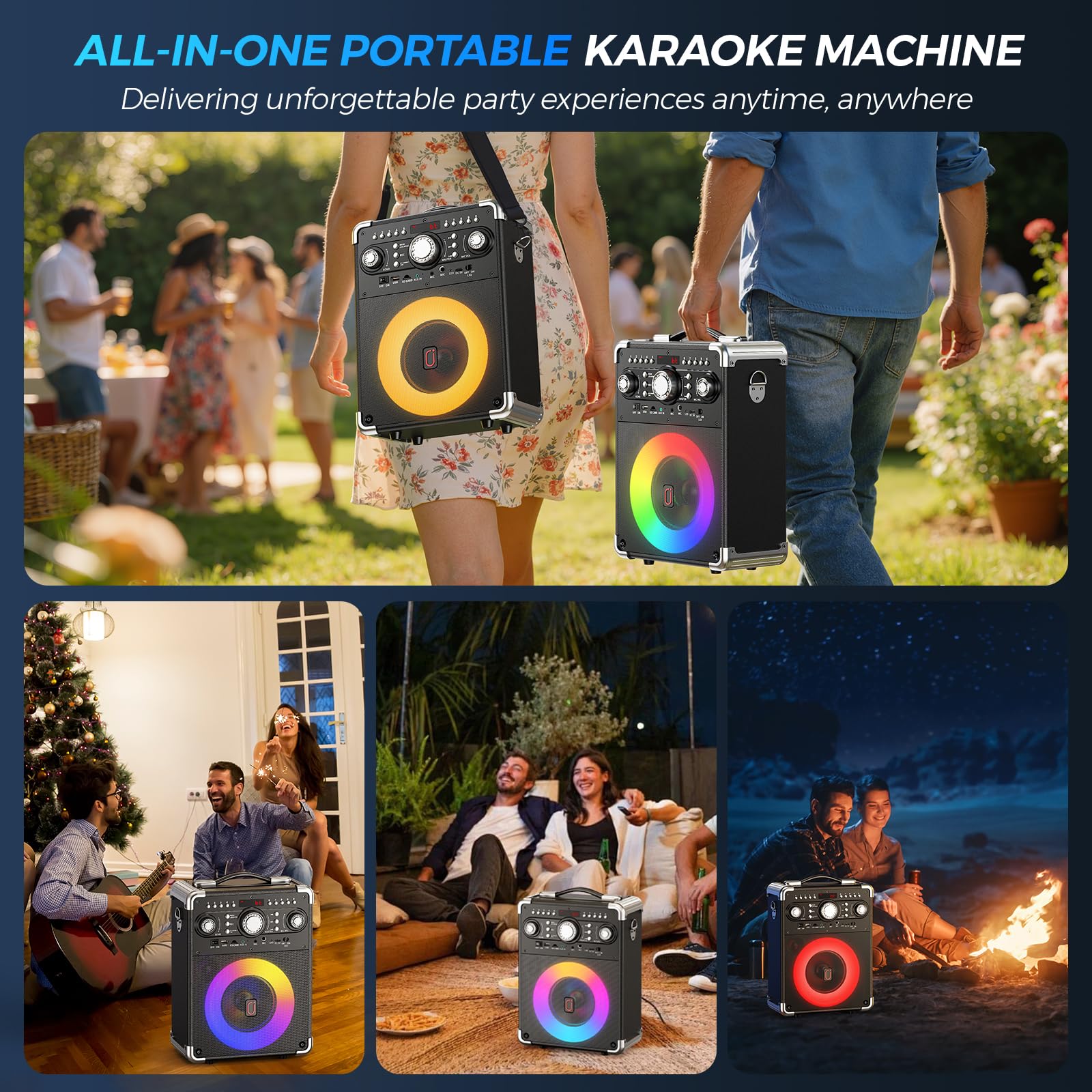 HWWR Karaoke Machine, Portable Bluetooth 5.3 Speaker with 3 Wireless Microphones for Adults, PA System with Echo Adjustment, Support TWS/TF Card/USB/AUX/TVs Connected for Home Party/Outdoor/Events etc