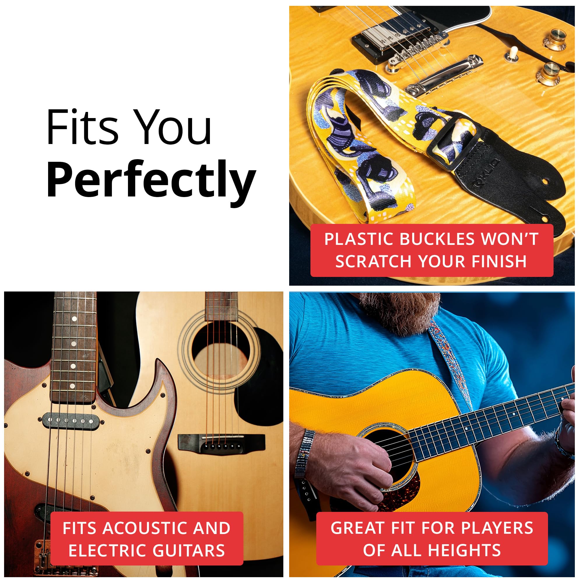 Mouse over image to zoom in KLIQ Vintage Woven Guitar Strap for Acoustic and Electric Guitar | 2 Rubber Strap Locks Included (Artist Sublimated Yellow Rain)