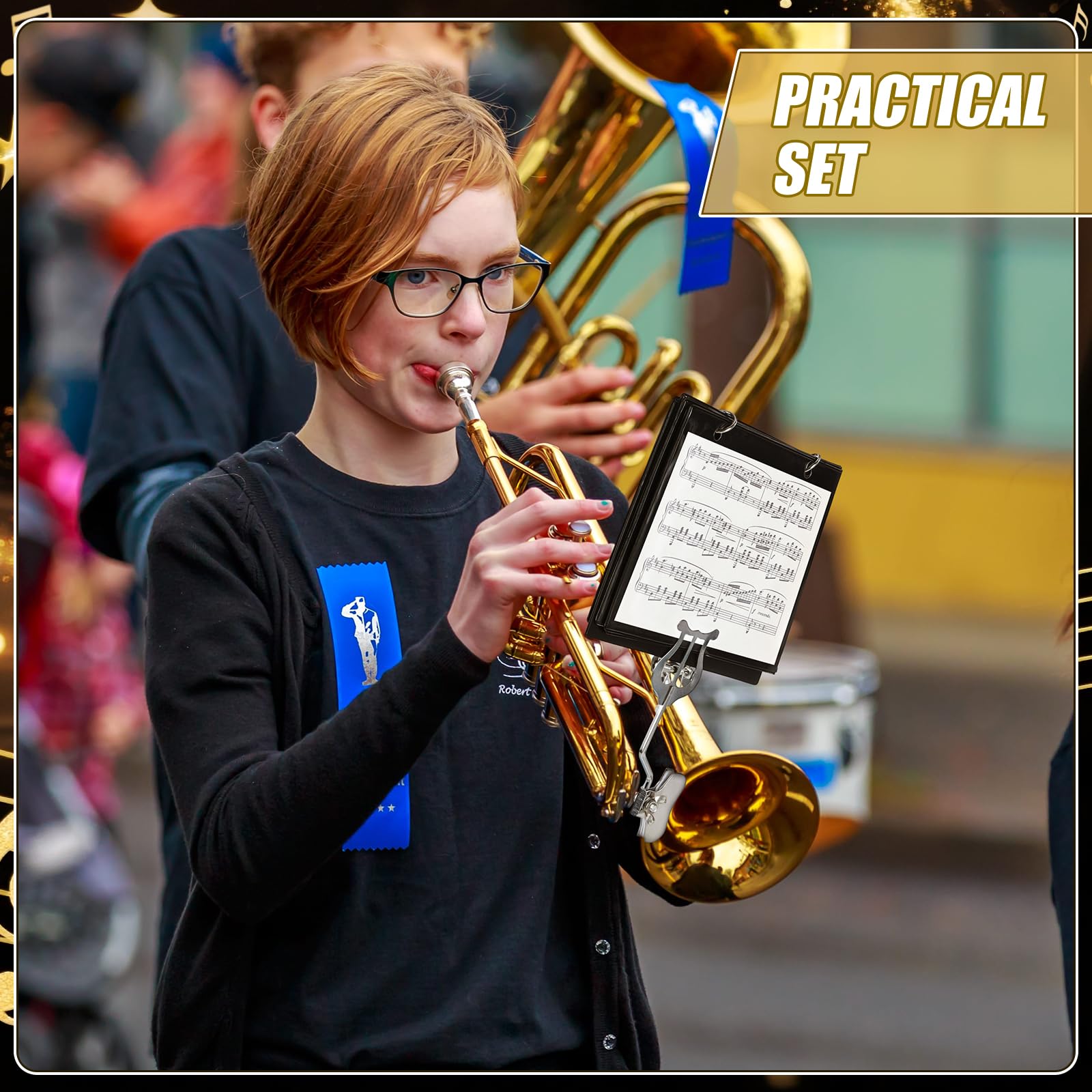 Otoolling 2 Pack Trombone Lyre Sheet Music Clip and Flip Folder with 10 windows and 2 holes Parade Band Sheet Music Stand 7.5 x 6 inches for Parades Practice and Performances