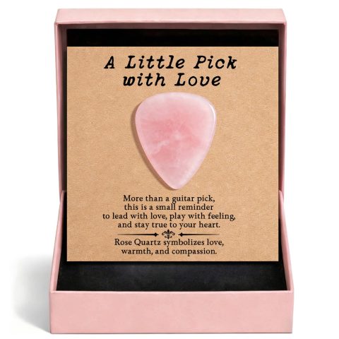 Gemstone Guitar Pick for Acoustic Guitar, Natural Crystal Pick Gift for Musicians, Handmade Plectrum for Practice, Recital, Stage Performance, Graduation, Encouragement, Fresh Start (Rose Quartz)