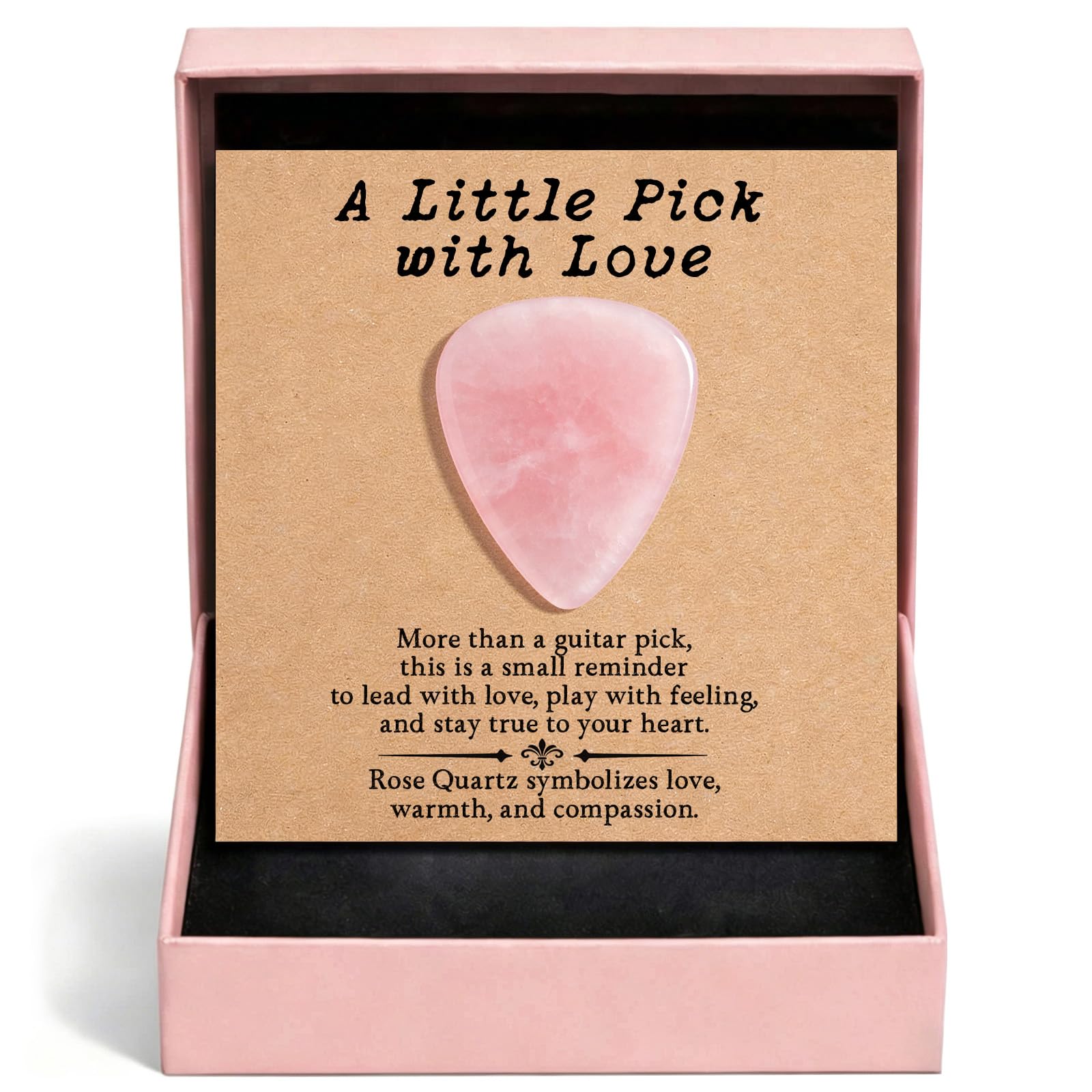 Gemstone Guitar Pick for Acoustic Guitar, Natural Crystal Pick Gift for Musicians, Handmade Plectrum for Practice, Recital, Stage Performance, Graduation, Encouragement, Fresh Start (Rose Quartz)