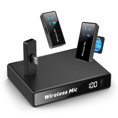 PoP voice Mini Wireless Lavalier Microphone for iPhone/Android/PC, 48kHz/24-bit High Fidelity Audio, 20m Range, Noise Cancelling, 60h Use, YouTube, Vlog, Streaming