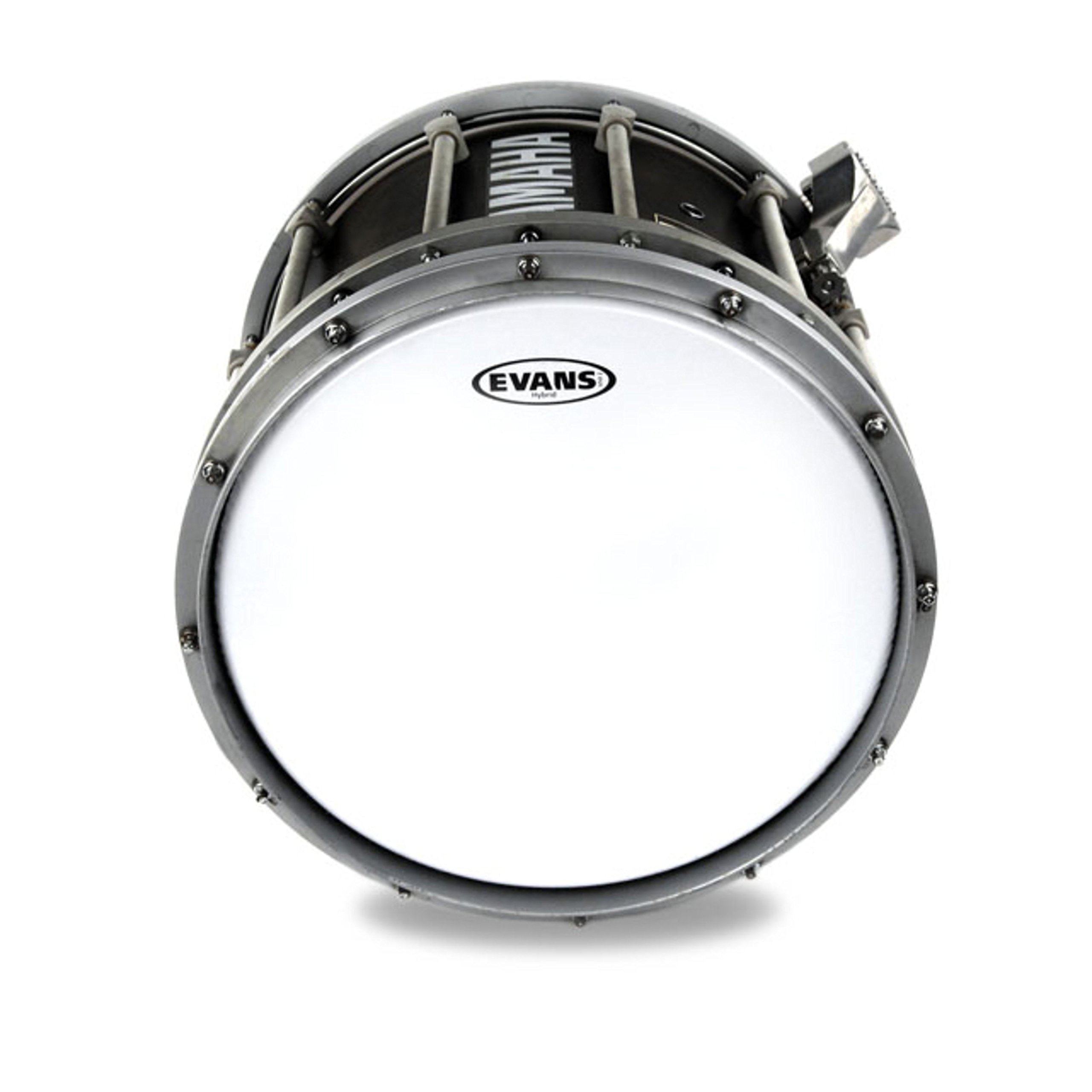 Evans Hybrid Drumhead – Hybrid Marching Snare Drum Head – For Sensitivity, Dynamic Range – Enhances Projection, Durability – White, 13 Inch