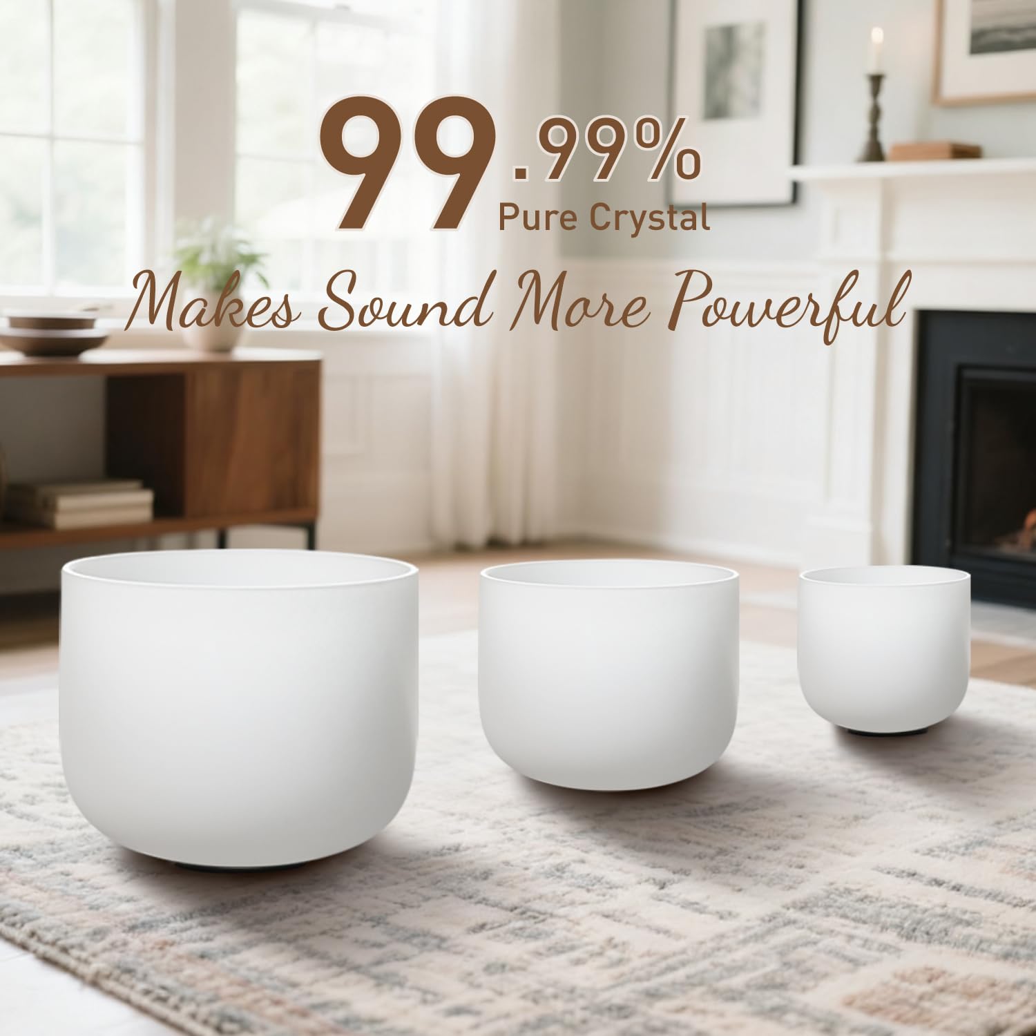 CVNC CRYSTAL SINGING BOWLS SET of 3 440HZ 7″ G 9″ E and 11″ C