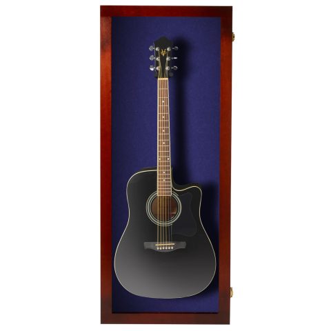 PENNZONI Acoustic Guitar Display Case – Acrylic Acoustic Guitar Case – Guitar Display Case Wall Mount Made from Hardwood Frame & Clear Acrylic – Cherry w/Felt Blue