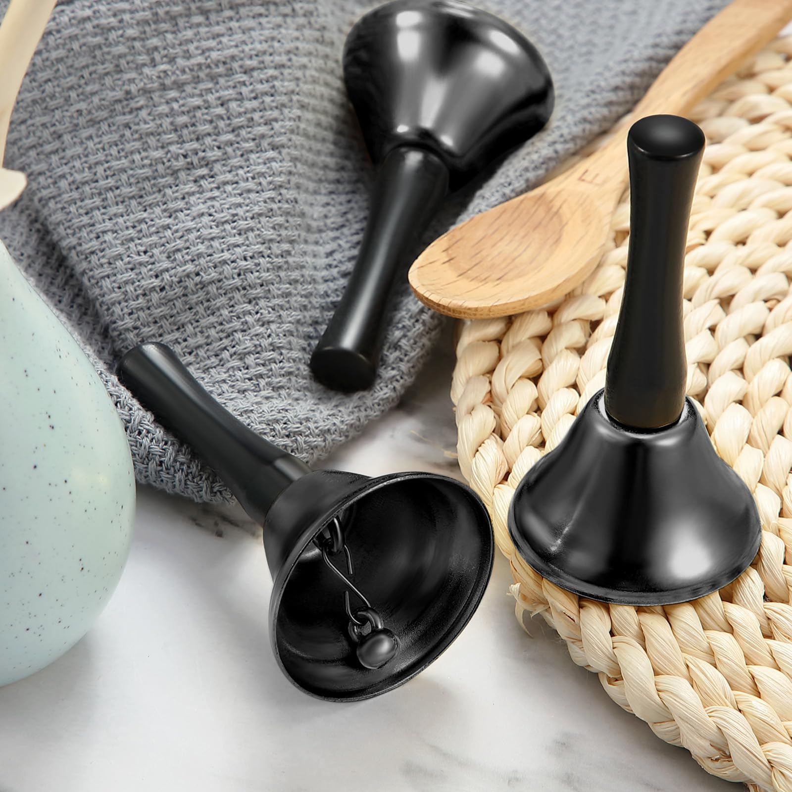 Boao 24 Pack Small Hand Bells Bulk Metal Wedding Bells, Black