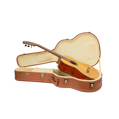 Crossrock Relief Series Classical Guitar Case for 4/4 Nylon-String | Carved Red Wood Finish, Ivory Plush Interior, Lock – Premium Wooden Hardshell