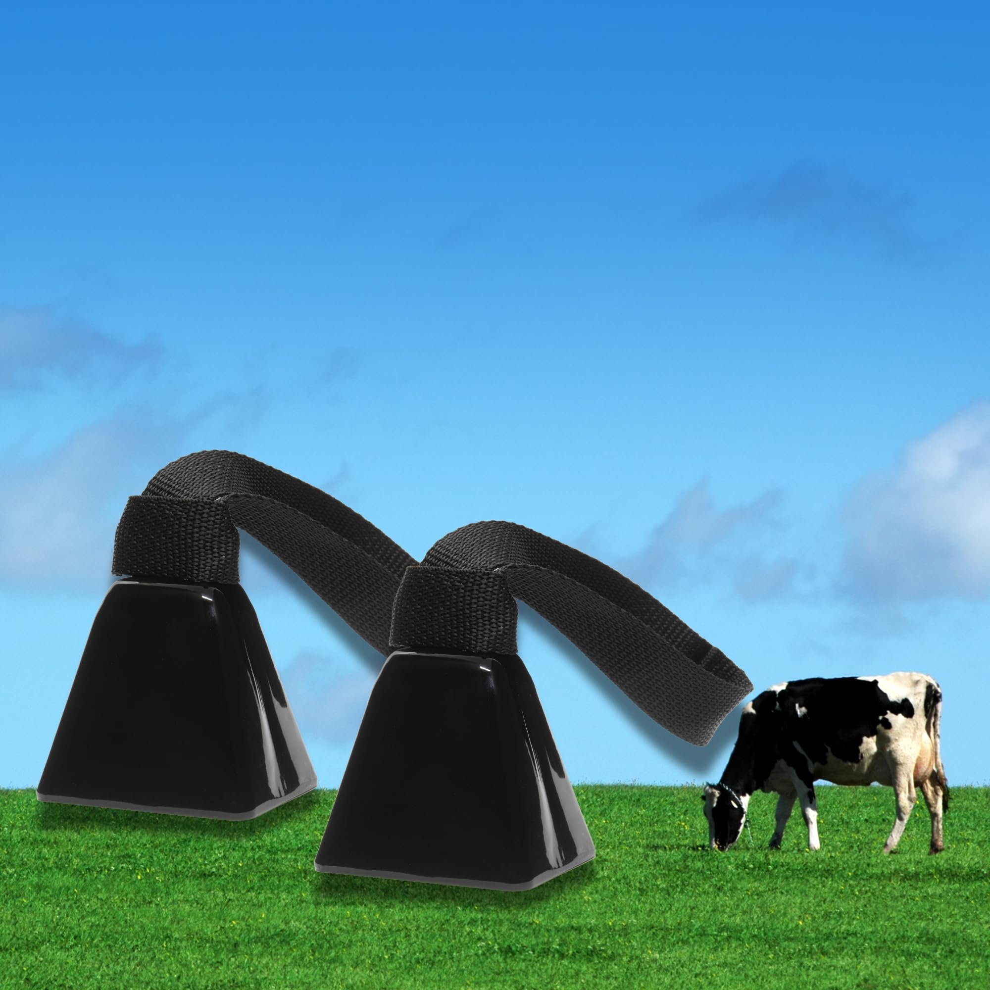 Bevin Bells Long Distance Cow Bells 10LD (Black) | Made from Steel | Loud Noise Makers | w/Black Strap Around The Handle | Made in USA