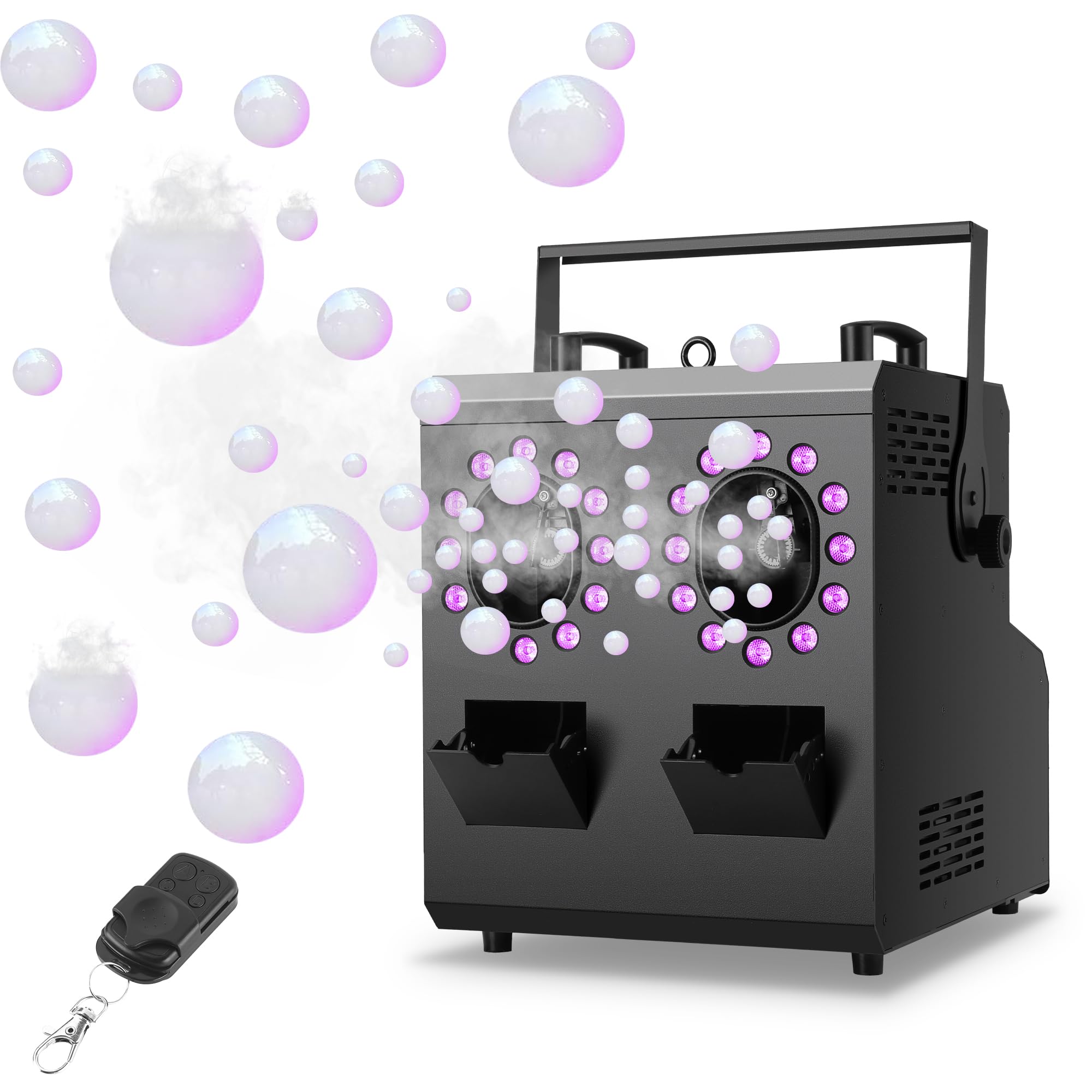 ENDYSHOW Fog Bubble Machine,1500W 3IN1 Smoke Bubble Machine with 24LEDs RGBW 4IN1 Lighting Effect Remote Control Timer Settings DMX512 for Halloween Birthday Parties Wedding Show Festival Stage