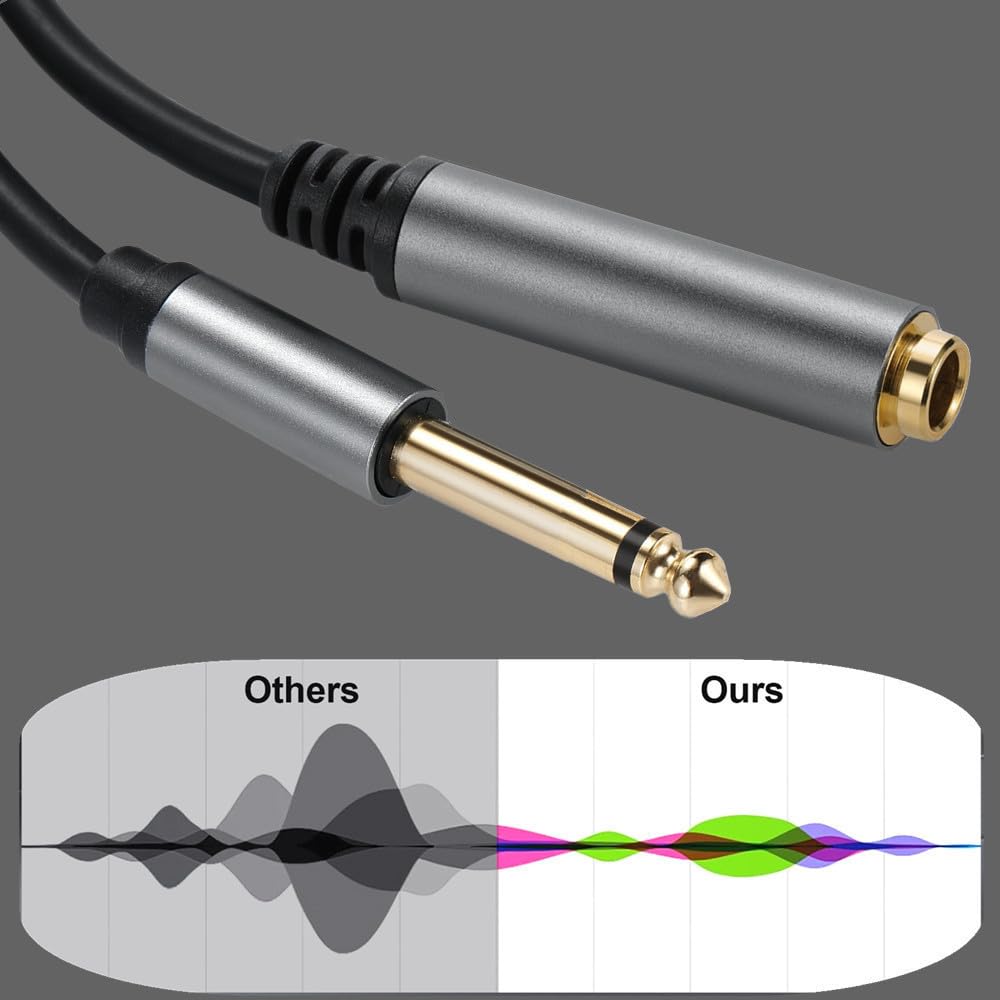 Halokny 6.35mm to 6.35mm Instrument Cable, Golden Plated 1/4 Inch Female to Male TS Mono Audio Jack for Electric Guitar, Bass, Amplifier, Speaker, Mixer 6FT/1.8M (Male to Female TS 6Ft)