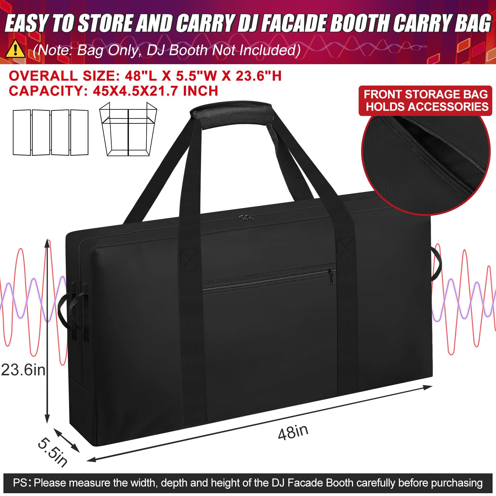 Heavy Duty Water-Resistant DJ Facade Booth Carrying Bag 48″Lx 5.5″W x23.6″H