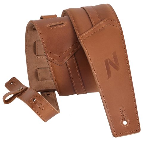 Nefelibata 3″ Guitar Strap, Full Grain Leather, with Foam Padding and Cable Storage Loop, for Bass, Electric and Acoustic Guitars（Light Brown）