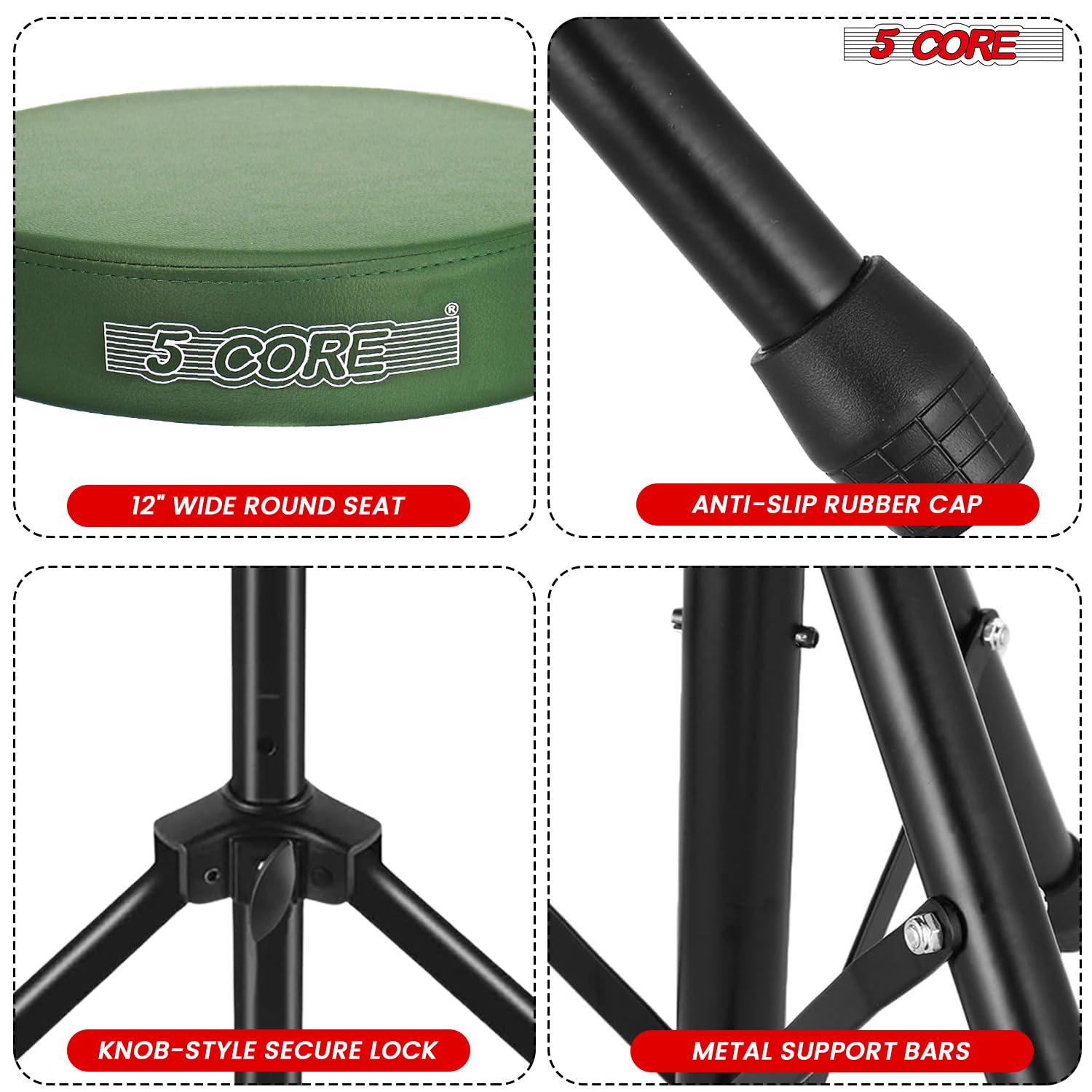 5 CORE Drum Throne Padded 3″ Seat Adjustable Drumming Stool Deep Green
