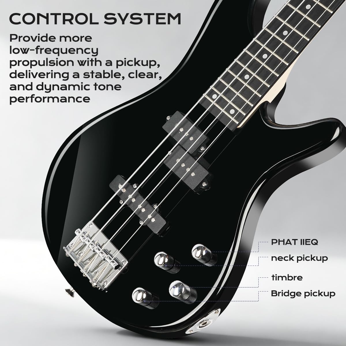 Bullstar Electric Bass Guitar 4 Strings Full-Size Standard Bass PB-Style Beginner Kit Black for Starter with Gig Bag Guitar Strap and Guitar Cable(PJ-Black)
