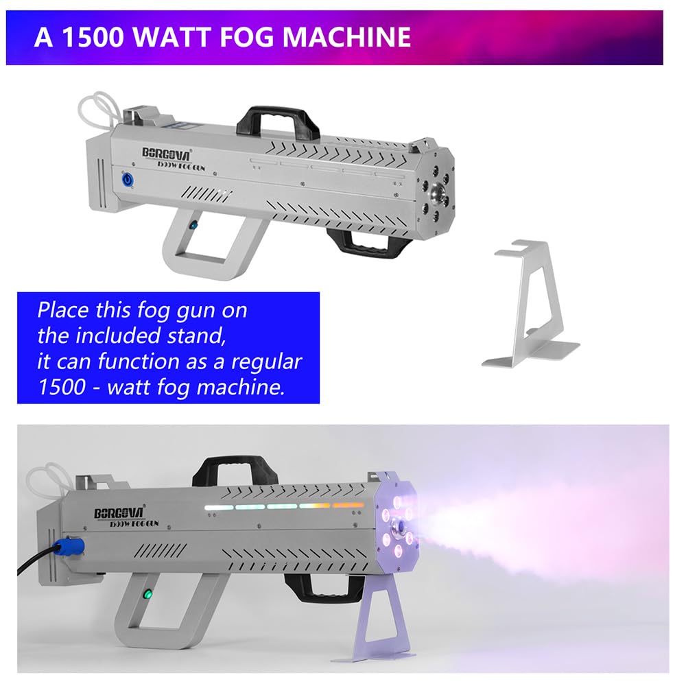 BORGOVA 1500W Handheld Fog Cannon 7-Color LED Timer Smoke Gun