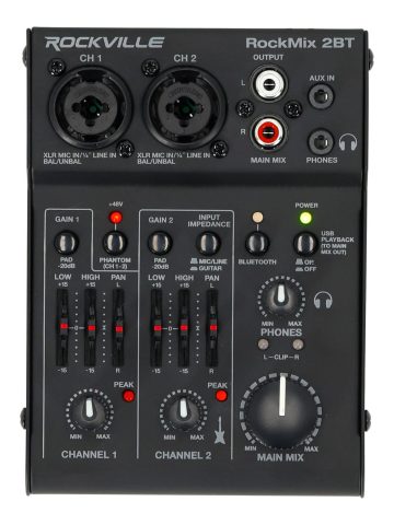 Rockville RockMix 2BT 2-Channel USB Interface Mixer with Bluetooth, Podcast