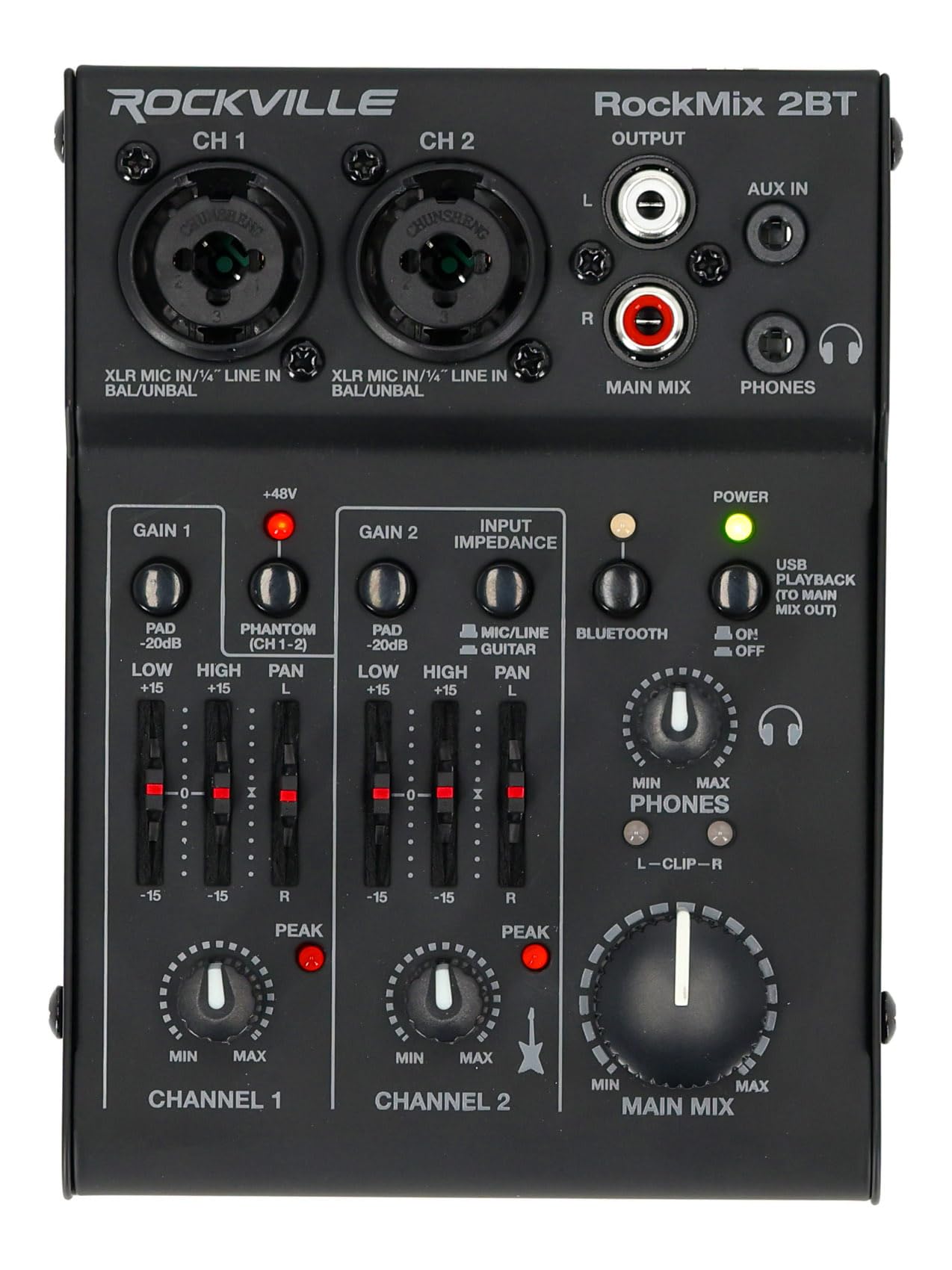 Rockville RockMix 2BT 2-Channel USB Interface Mixer with Bluetooth, Podcast