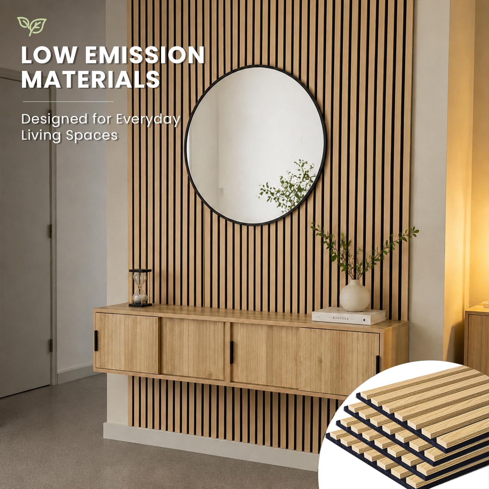 Wood Slat Wall Panels – 4 Pack 93.7″ × 11″ – Acoustic Panels Noise Reduction for Home Office Studio, 3D Fluted Sound Dampening Absorbing Panels, Oak
