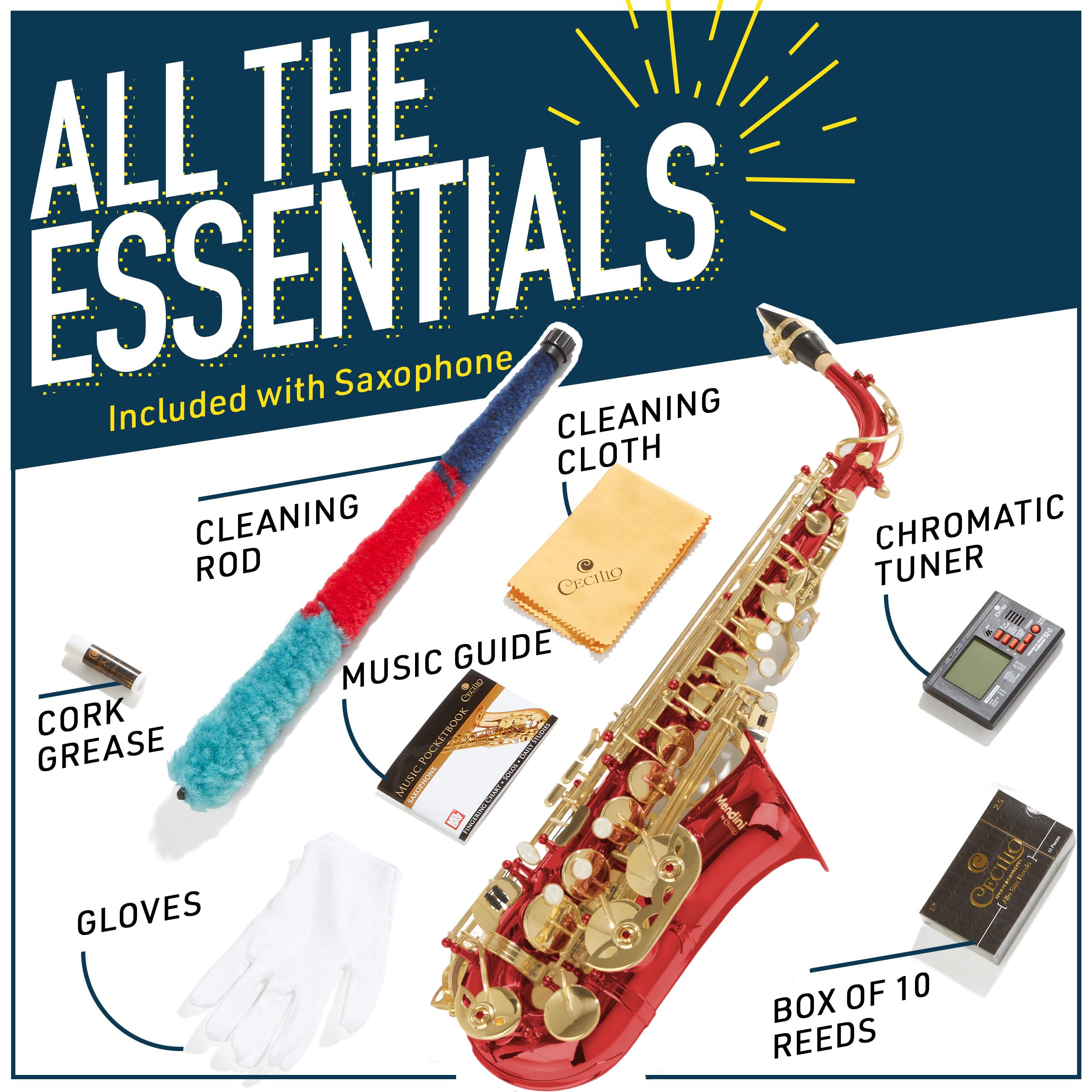 Mendini By Cecilio Eb Alto Saxophone Kit for Beginner – Gold Red