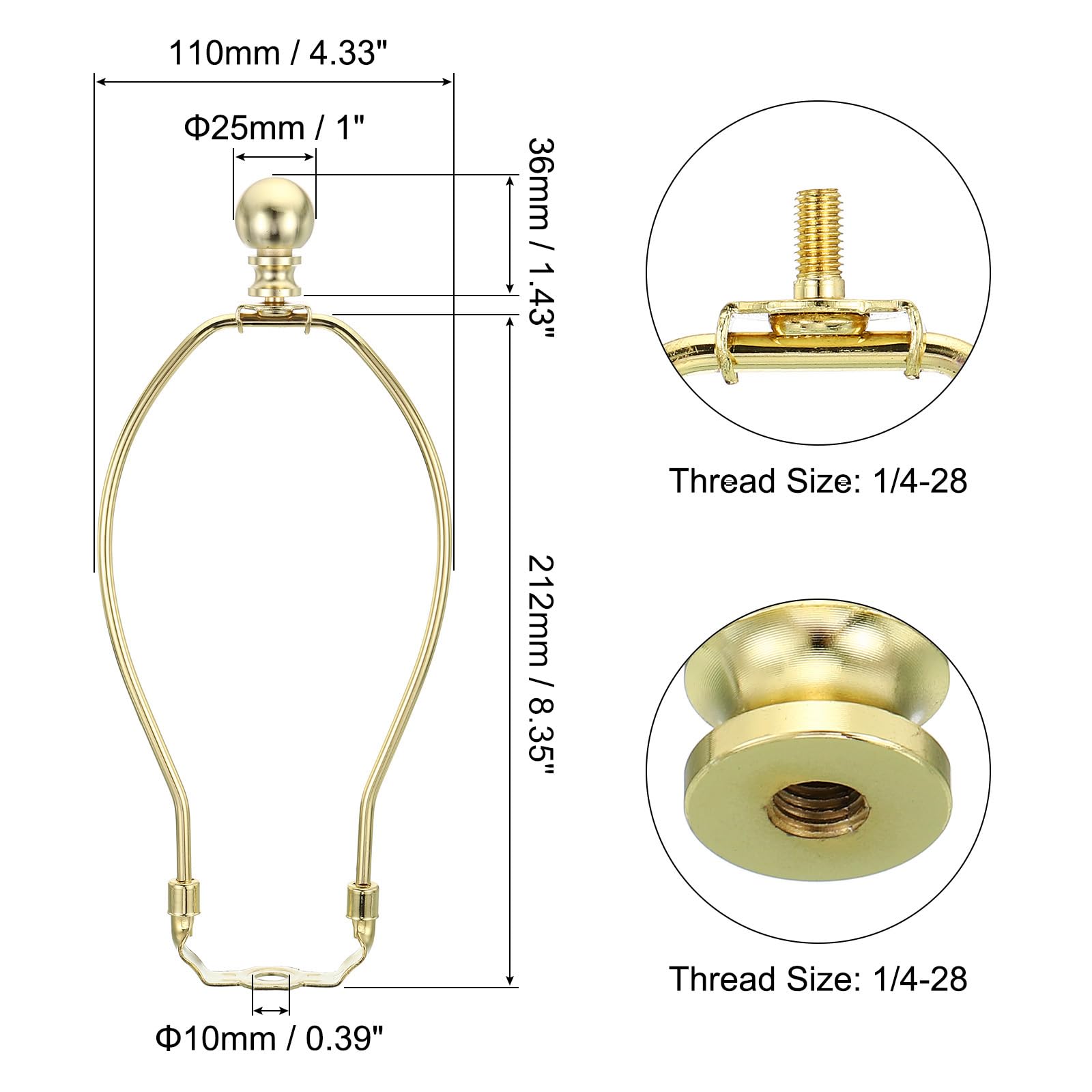 PATIKIL 8.5 Inch Lamp Harp Kit with Finial, 1 Set Detachable Shade Bracket Holder, DIY Lighting Accessories for Table Floor Lamps, Gold Tone