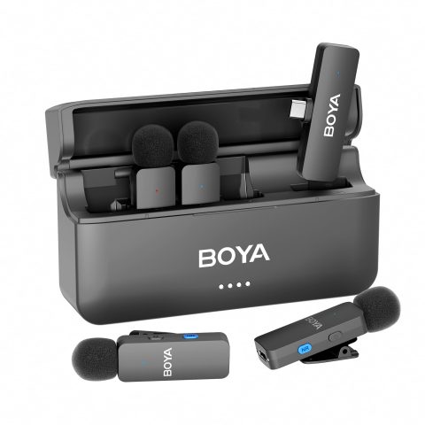 BOYA BY-V4U Wireless Lavalier Microphone for iPhone 15/16 Series, Mini Microphone 200m Range, 18h Battery Life with Noise Cancellation, Compatible for Video Recording, Podcasts, Interviews