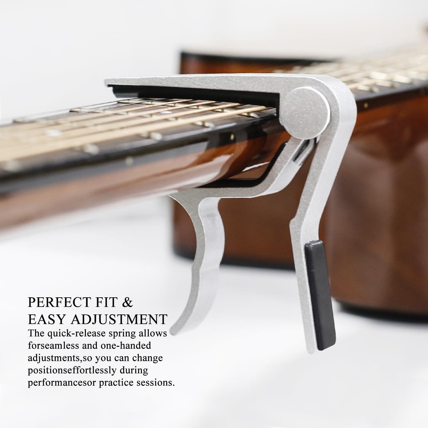Guitar Capo for Acoustic Electric Guitars, 2PC Capo Guitar Clamp Kapo with 5 Picks, Unique Design for Bass Guitar Ukulele, Silver