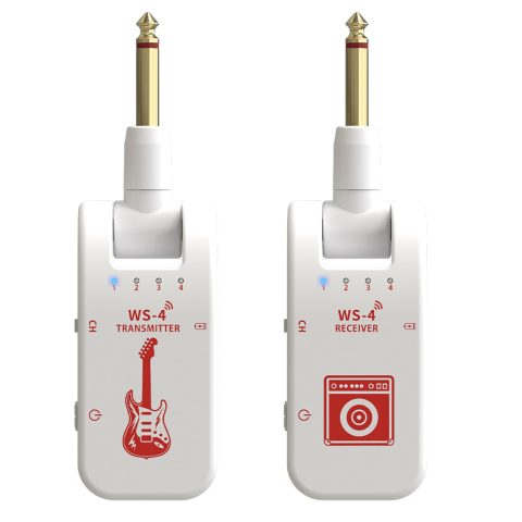 Wireless Guitar System 2.4 GHz with 8 Channels Rechargeable Audio Wireless Guitar Transmitter Receiver for Electric Guitar Bass Electric Wind Instruments,48K/16bit Real-time Transmissio (White)