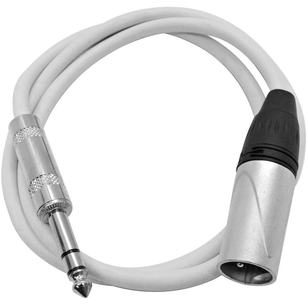 Seismic Audio – SATRXL-M3White – 3 Foot White XLR Male to 1/4 Inch TRS Patch Cables- 3′ Professional Audio Balanced XLR-M to 1/4″ Patch Cord