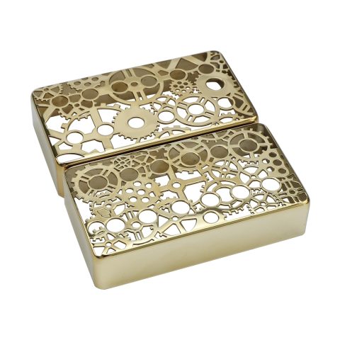 OVSAL 2 PCS Brass Humbucker Guitar Pickup Covers 50mm/52mm Pole Spcing Engraved Guitar Pickup Covers Pickup Covers electric guitar pickup covers for Les Paul Electric Guitar (Gold)