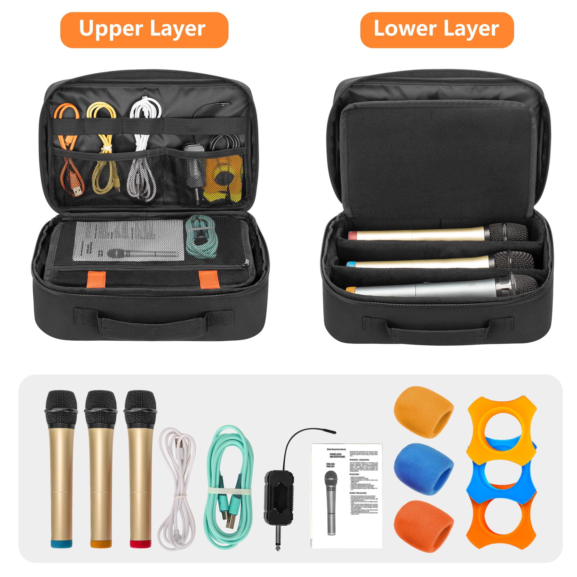 PGmoon 3 Slots Wireless Microphone Carrying Case
